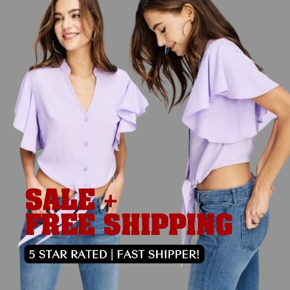 Heiress Blank Tops - Lavender Ruffle Crop Top